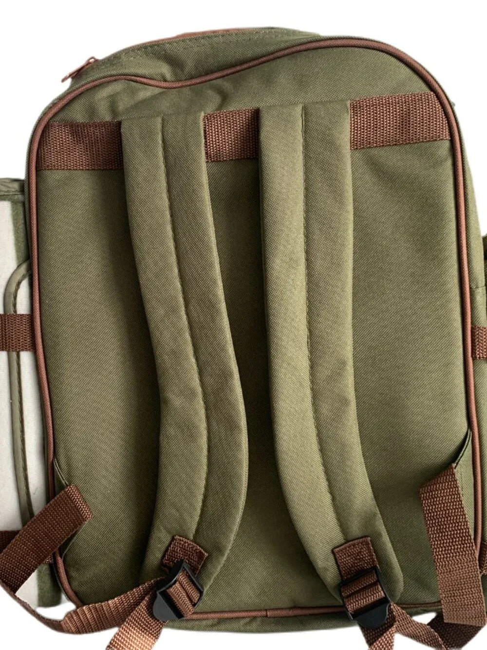 Ciroa Day Out Essentials Picnic Backpack Green Brown Trim Insulated Outdoor Set